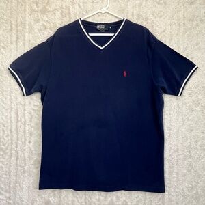 Vintage Polo Ralph Lauren V-Neck Knit Shirt Sz XL Prep Preppy Short Sleeve